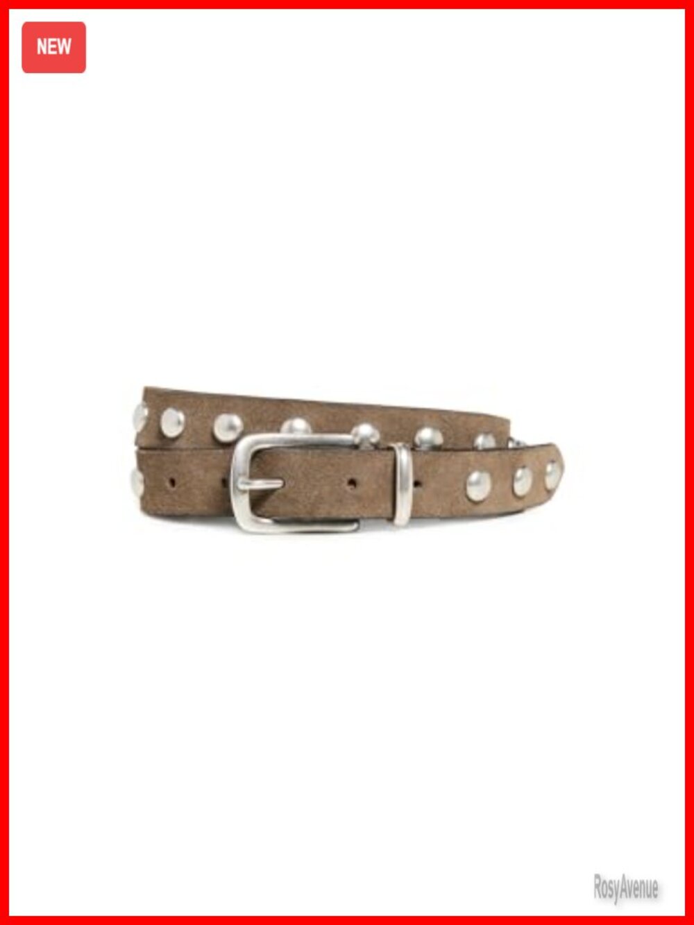 Slim Studded Suede Leather Belt with Silver-Tone Buckle